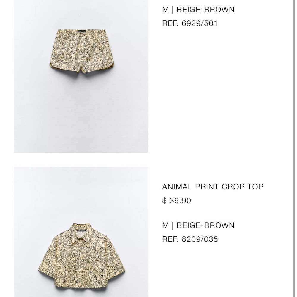 Zara Beige-Brown Animal Print Crop Top and Shorts Set